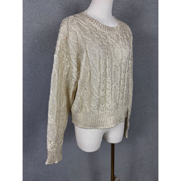 Hooked up by Lot Juniors' Shine Cable-Knit Crewneck Sweater Gold Size XL NWT's - Picture 3 of 8